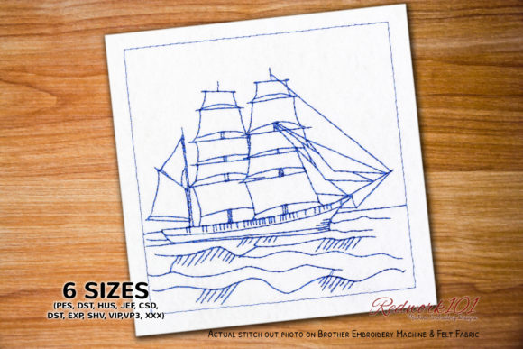 Barque Ship Redwork Design for Business Merchandise