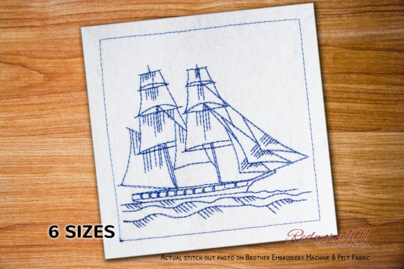 Embroidery Design Review: Brig Sailing Ship Lineart