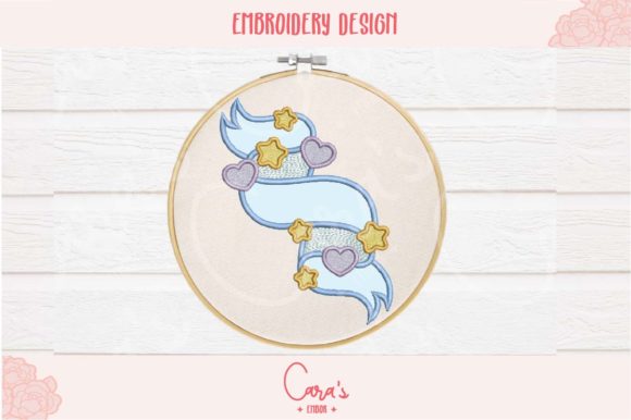 Hearts and Stars Applique Banner Embroidery Design