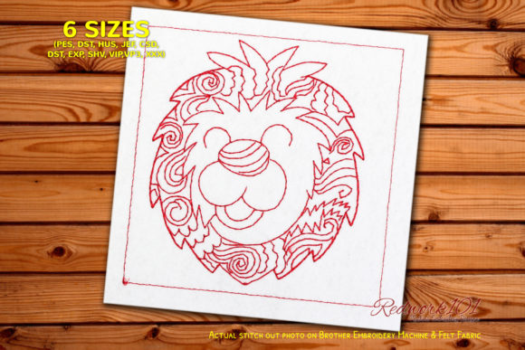 Lion Head with Floral Pattern Redwork Embroidery Review