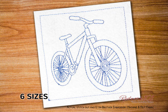 Realistic Bicycle Redwork Embroidery for Boutique Apparel
